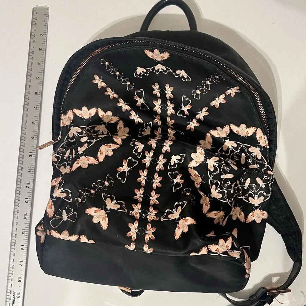 Ted Baker Black Backpack with Peach Floral Print